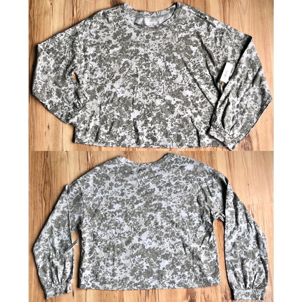 NEW Vintage Printed Cropped Long Sleeve T Shirt Gray XXL Girl’s OLD NAVY - Picture 2 of 12